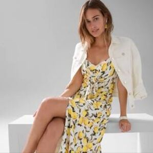 🍋 White House Black Market Lemon Print Midi Dress - Size 8 Regular 🍋